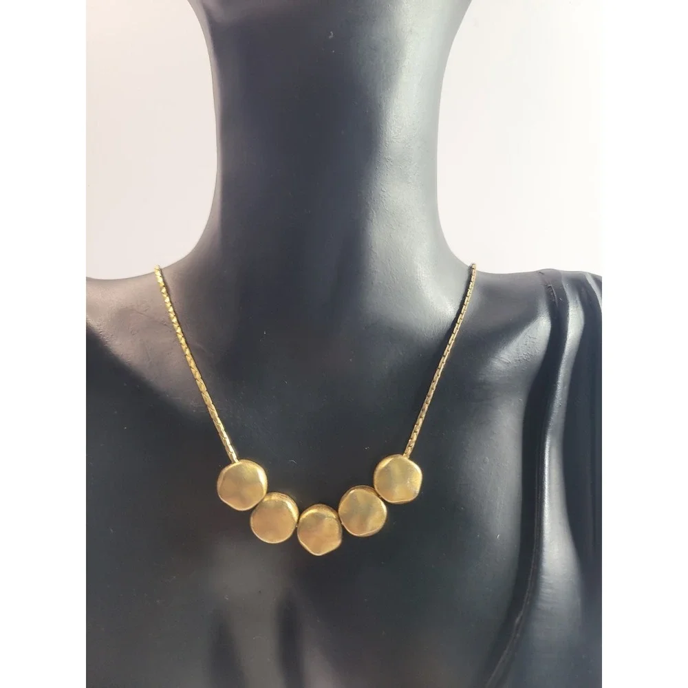 Gold Tone Hammered‎ Disc Necklace Modern Minimalist Geometric Statement Jewelry